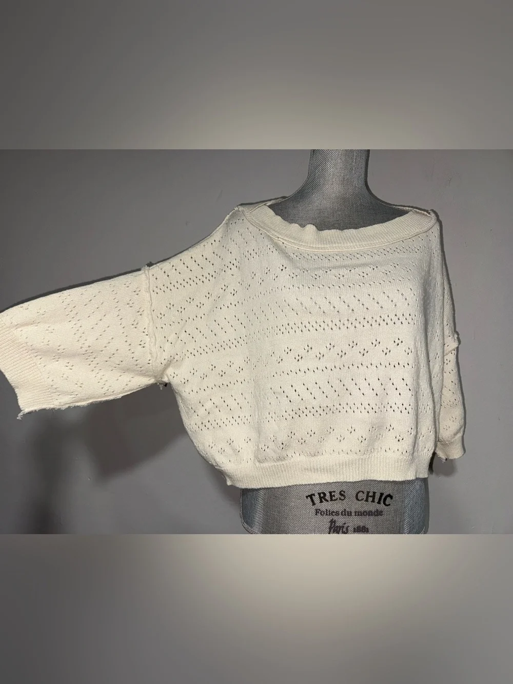 Free People Size SWomen's Cream Openwork Knit Cropped Top